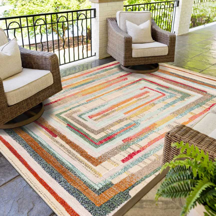 Unique Loom Multi Beige 5' 3 x 8' Outdoor Casablanca Rectangle Rug