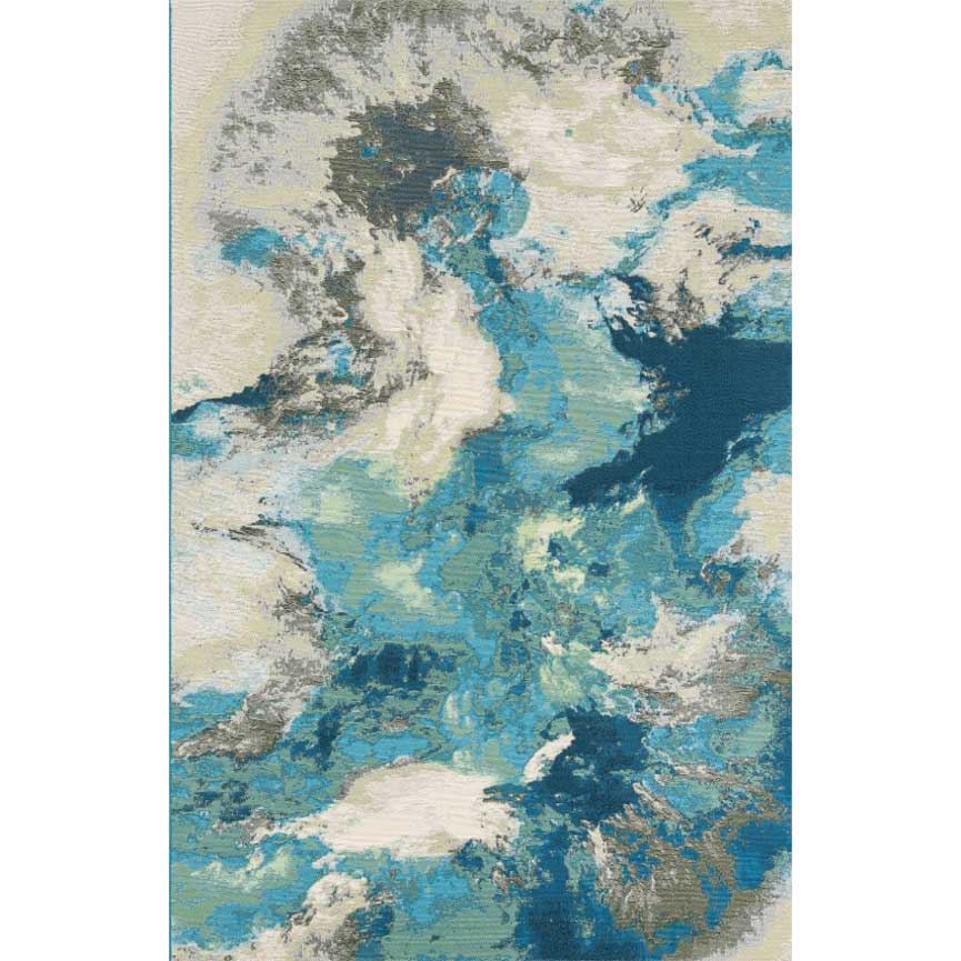 Blue and Ivory 5' 3 x 8' Outdoor Modern Rectangle Rug