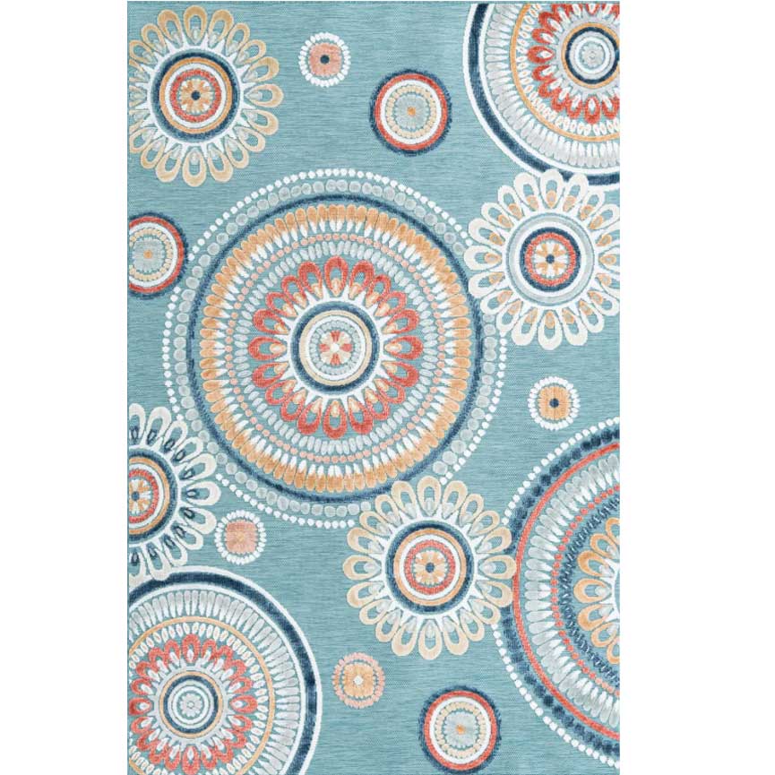 Light Blue 5' 2 x 8' Outdoor Botanical Rectangle Rug