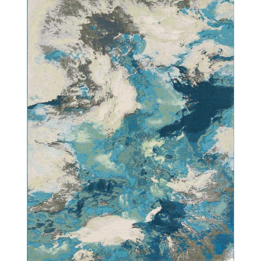 Blue and Ivory 7' 10 x 10' Outdoor Modern Rectangle Rug